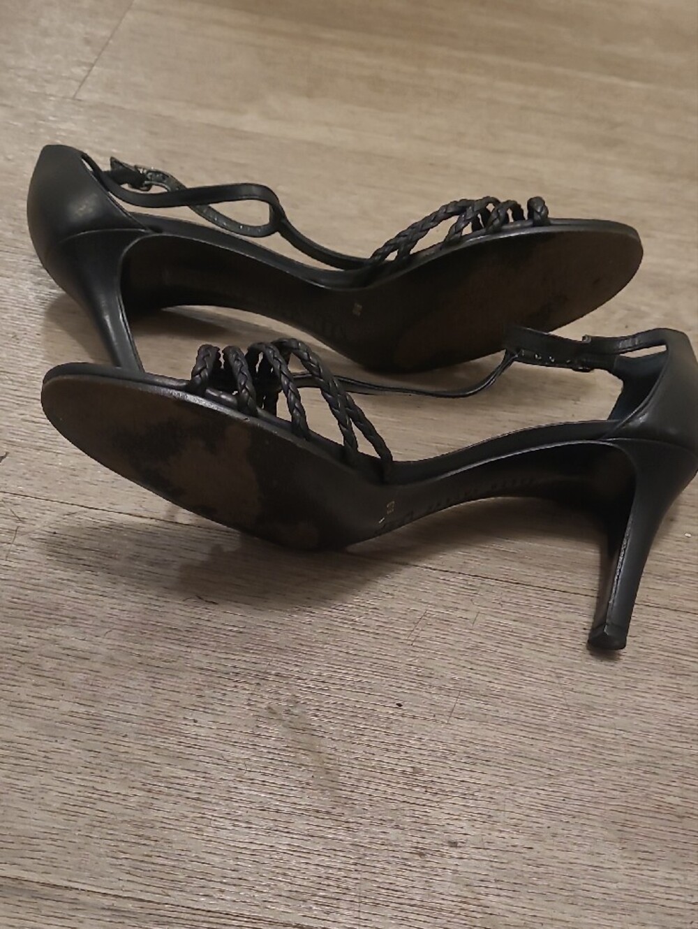 Vintage 90's Women's Black Strappy Ankle-Wrap Sandals - Picture 3 of 4